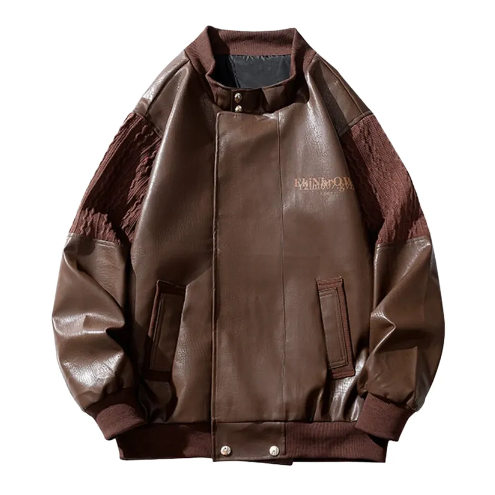 Japanese Pu Leather Splicing Wool Jacket