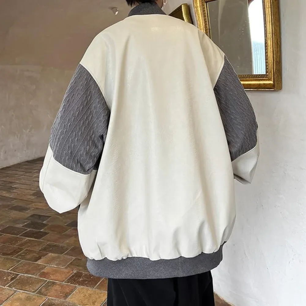 Japanese Pu Leather Splicing Wool Jacket