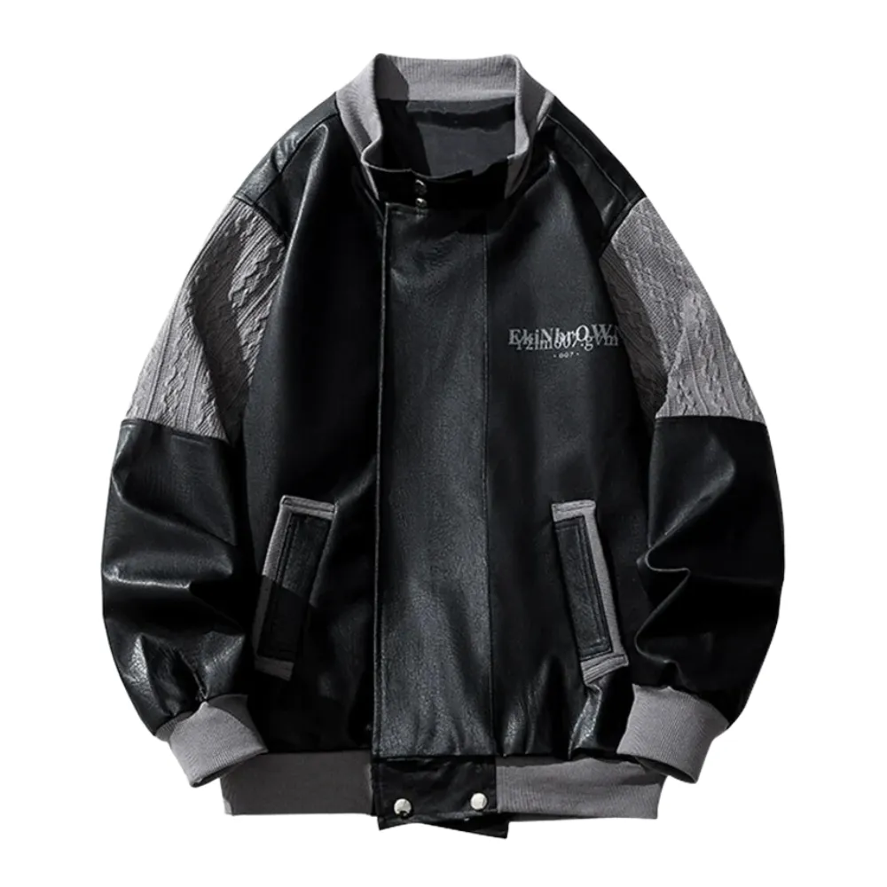 Japanese Pu Leather Splicing Wool Jacket