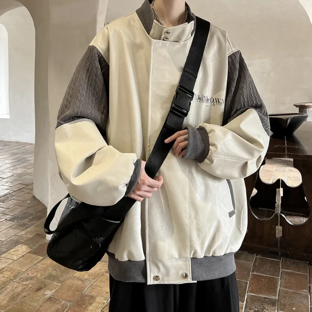 Japanese Pu Leather Splicing Wool Jacket