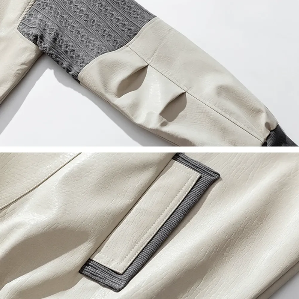 Japanese Pu Leather Splicing Wool Jacket