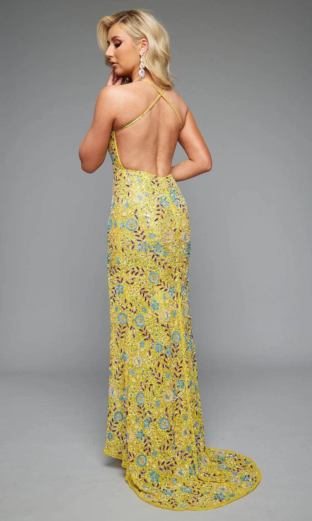 Jasz Couture 7622 - V-Neck Floral Beaded Gown