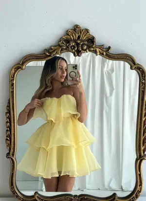 JazzHer Cute A-line Yellow Mini Short Prom Homecoming Dresses Party Dress (PRE-ORDER)