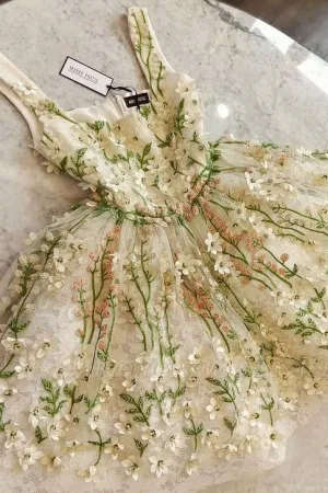 JazzHer Cute Lace Flowers Homecoming Dresses Short Prom Dress Birthday Dress (PRE-ORDER)