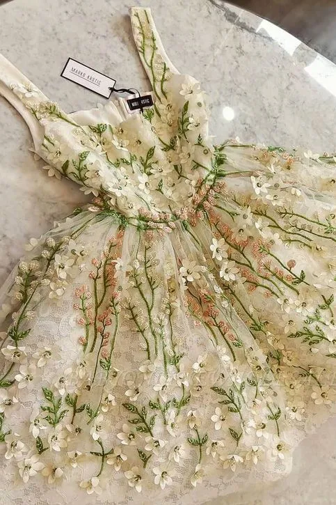 JazzHer Cute Lace Flowers Homecoming Dresses Short Prom Dress Birthday Dress (PRE-ORDER)