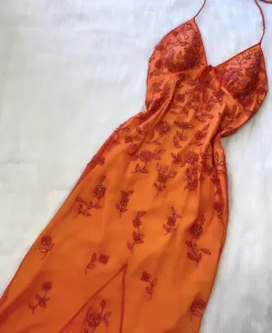 JazzHer Gorgeous Mermaid Spaghetti Straps Orange Long Tulle Prom Dresses Beads Evening Dress (PRE-ORDER)