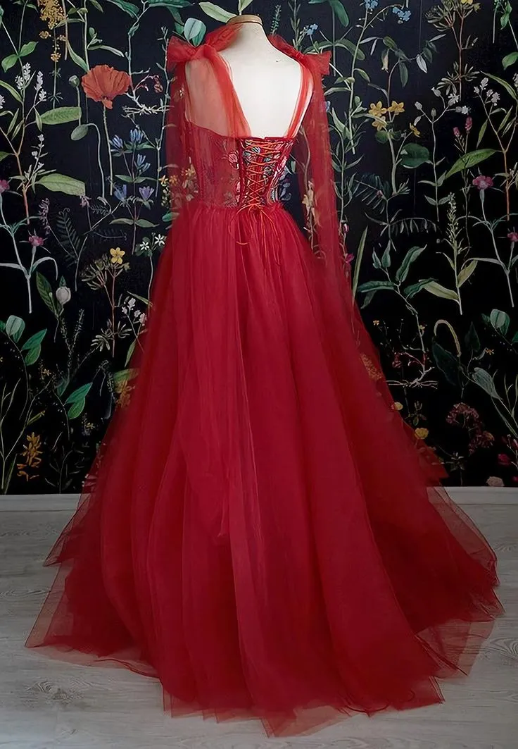 JazzHer Gorgeous Red Long Evening Dress Prom Dresses Birthday Outfits (PRE-ORDER)