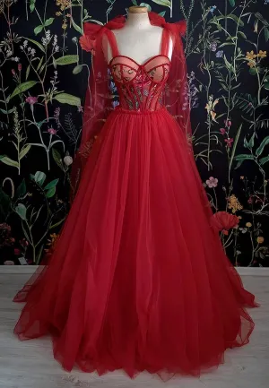 JazzHer Gorgeous Red Long Evening Dress Prom Dresses Birthday Outfits (PRE-ORDER)