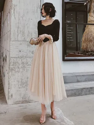 JazzHer Pretty A line Square Neckline Long Sleeves Black Prom Dresses Party Evening Dress (PRE-ORDER)