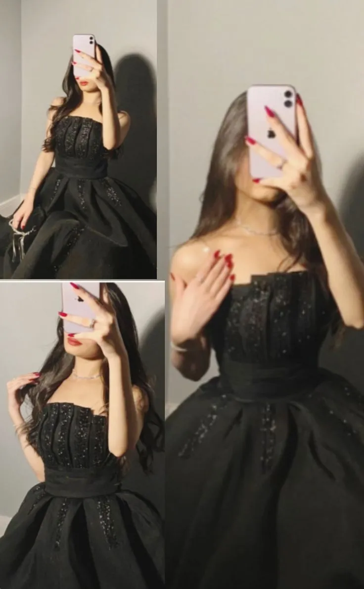 JazzHer Pretty A line Strapless Black Tulle Prom Dress Evening Dresses With Beads (PRE-ORDER)