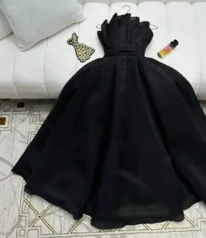 JazzHer Pretty A line Strapless Black Tulle Prom Dress Evening Dresses With Beads (PRE-ORDER)