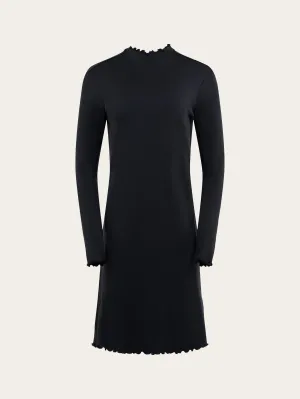Jersey wool high neck long sleeve merino dress - Black Jet