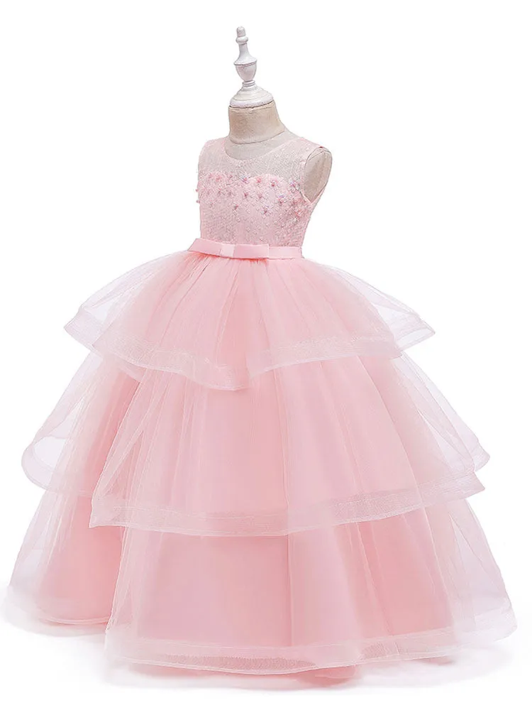 Jewel Neck Tulle Sleeveless Ankle Length Princess Kids Social Party Dresses