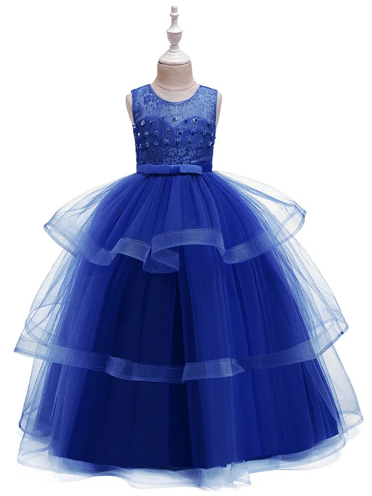 Jewel Neck Tulle Sleeveless Ankle Length Princess Kids Social Party Dresses