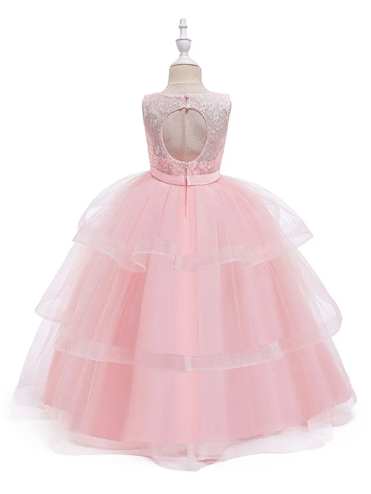Jewel Neck Tulle Sleeveless Ankle Length Princess Kids Social Party Dresses