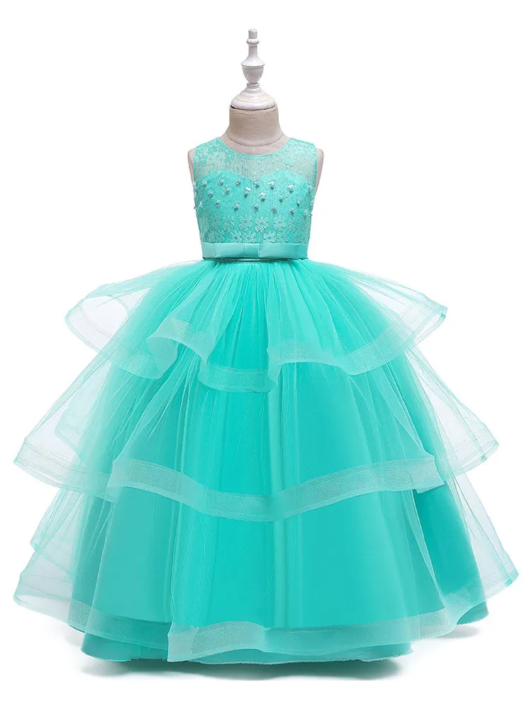 Jewel Neck Tulle Sleeveless Ankle Length Princess Kids Social Party Dresses