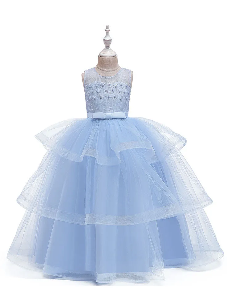 Jewel Neck Tulle Sleeveless Ankle Length Princess Kids Social Party Dresses