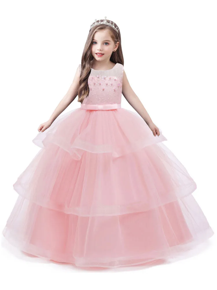 Jewel Neck Tulle Sleeveless Ankle Length Princess Kids Social Party Dresses