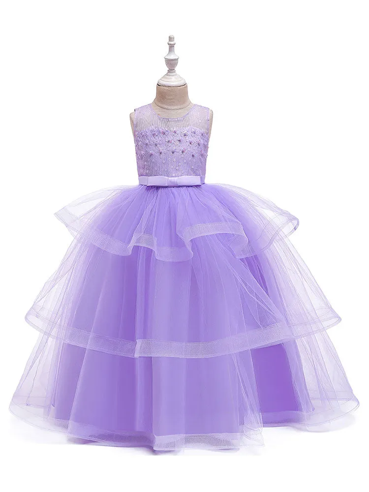 Jewel Neck Tulle Sleeveless Ankle Length Princess Kids Social Party Dresses