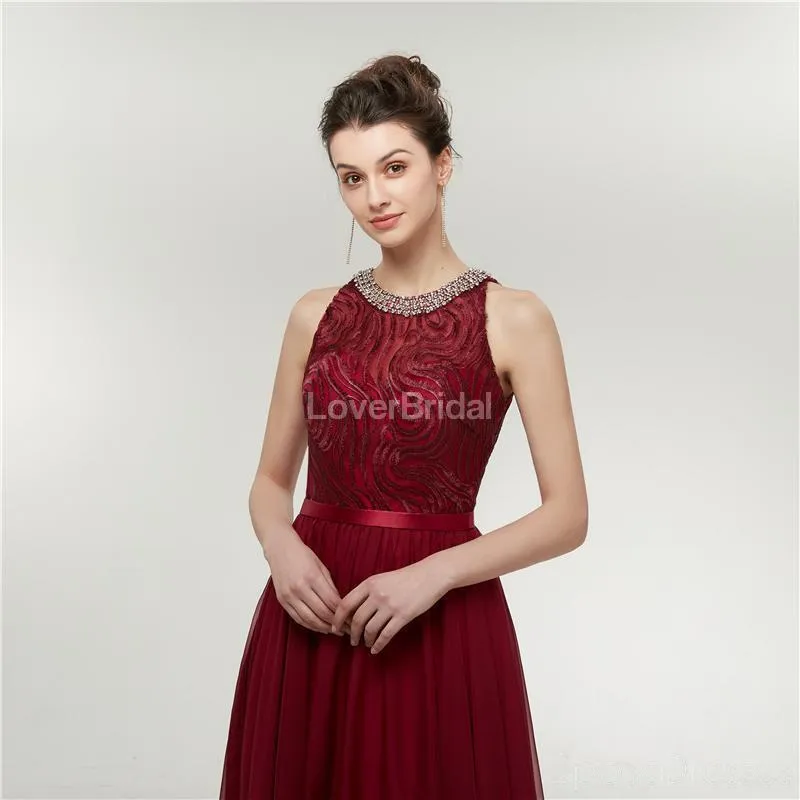 Jewel Red Beaded Cheap Long Evening Prom Dresses, Evening Party Prom Dresses, 12002