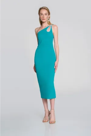 Joseph Ribkoff Keyhole Embellished One-Shoulder Midi Sheath Dress 242708
