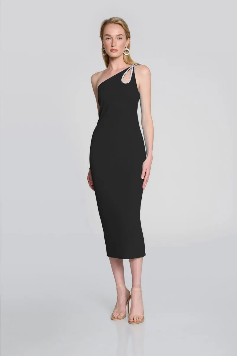 Joseph Ribkoff Keyhole Embellished One-Shoulder Midi Sheath Dress 242708