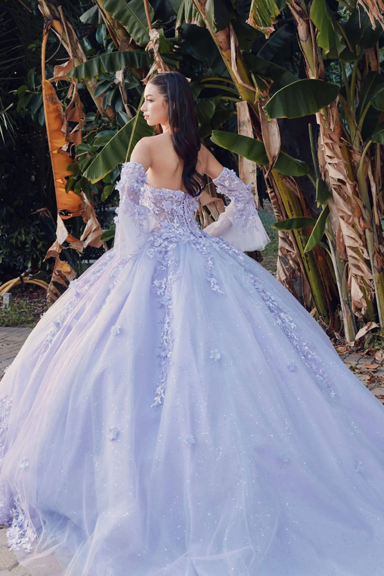 Juliet JT1459J Princess Ball Gown Strapless Bell Sleeves Quinceanera Dress