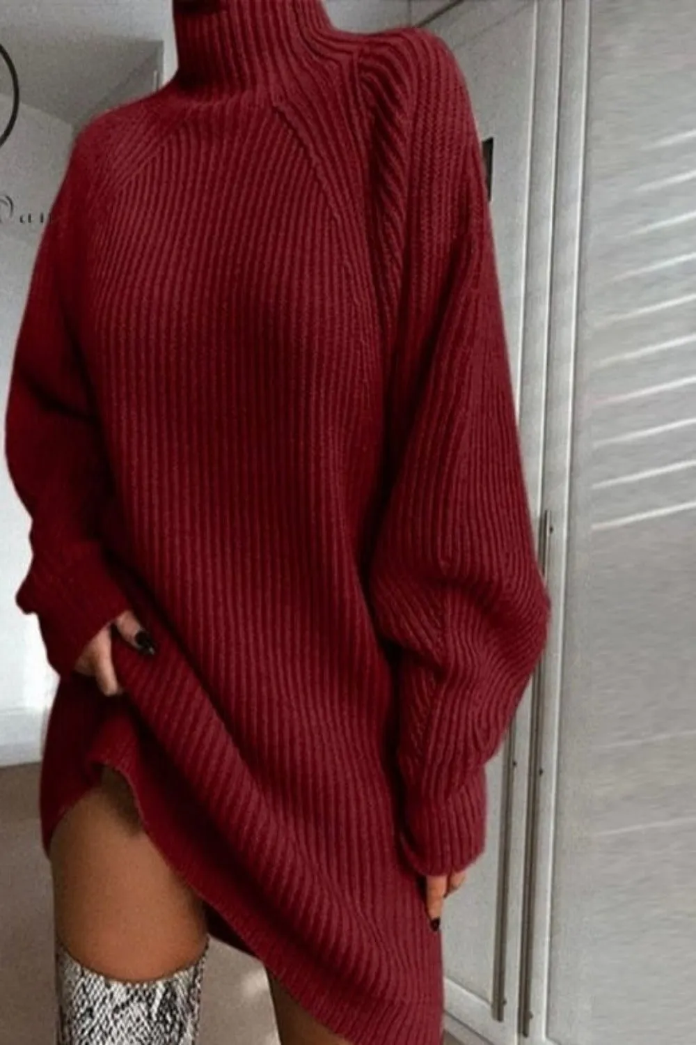 Junxi Oversized Turtleneck Knitted Dress