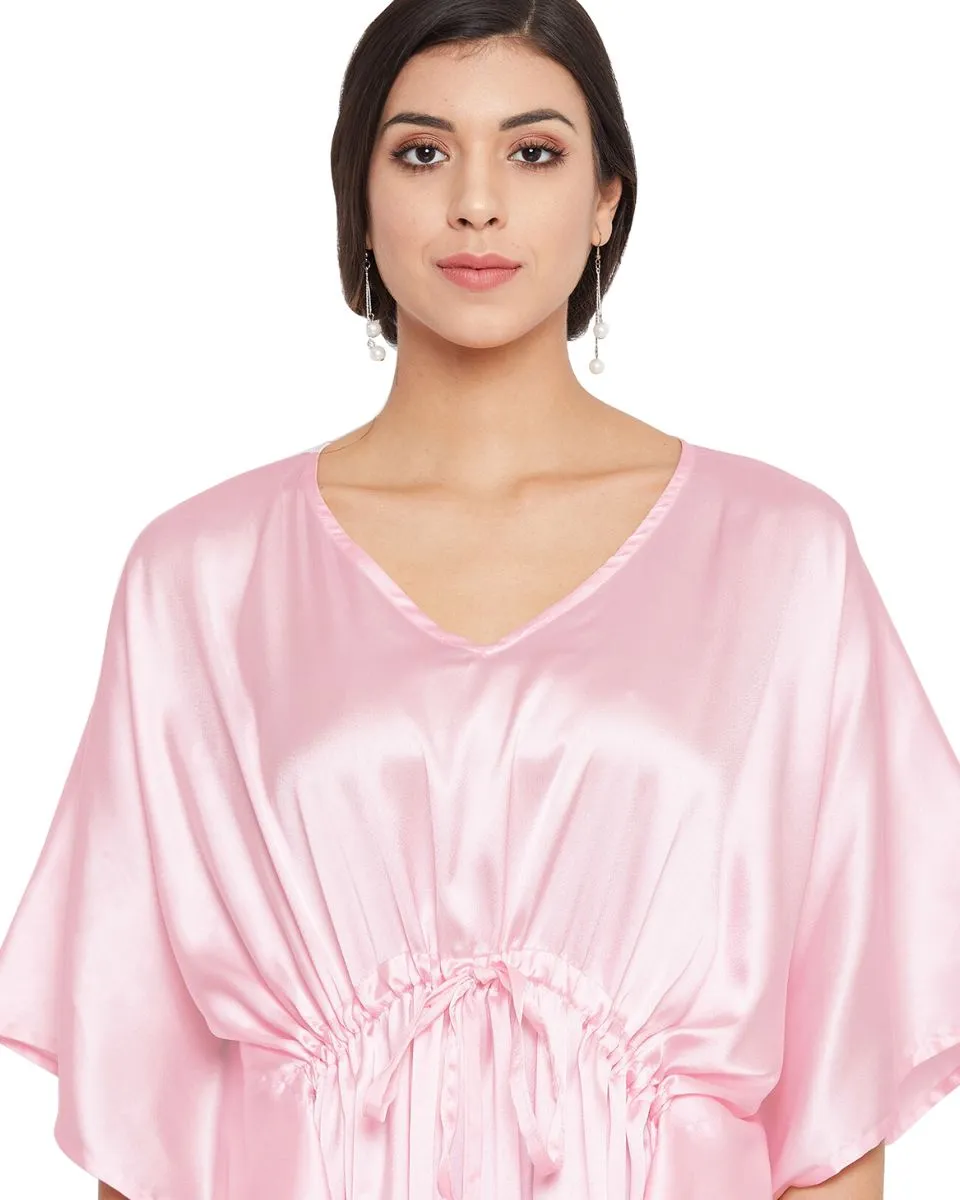 Kaftan Solid Pink Satin Plus Size Dress For Women