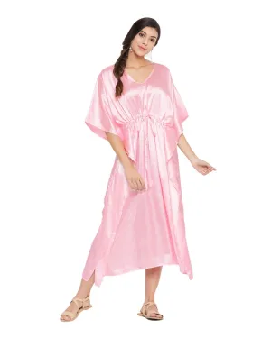 Kaftan Solid Pink Satin Plus Size Dress For Women