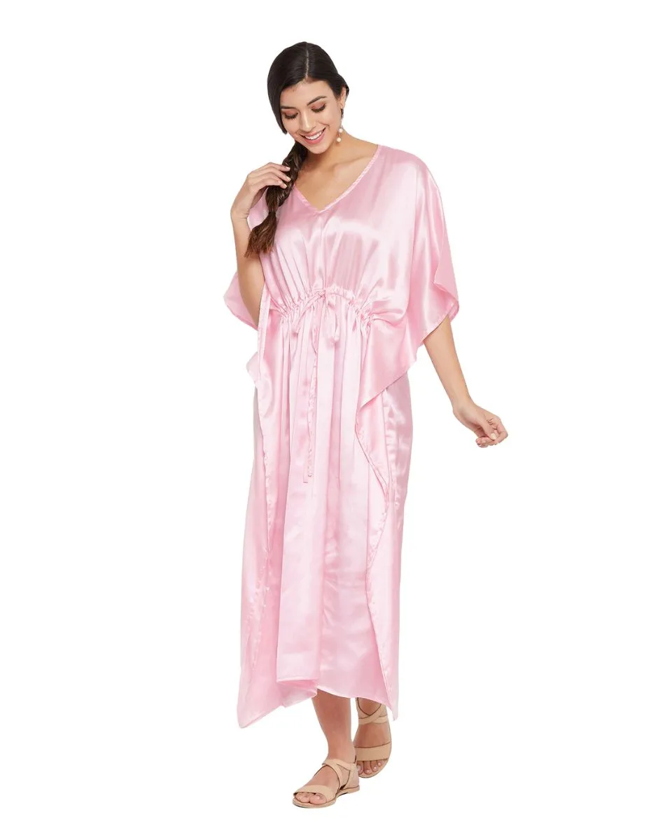 Kaftan Solid Pink Satin Plus Size Dress For Women