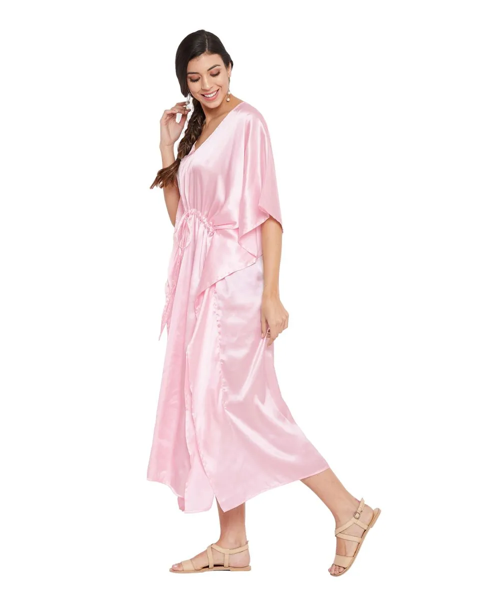 Kaftan Solid Pink Satin Plus Size Dress For Women