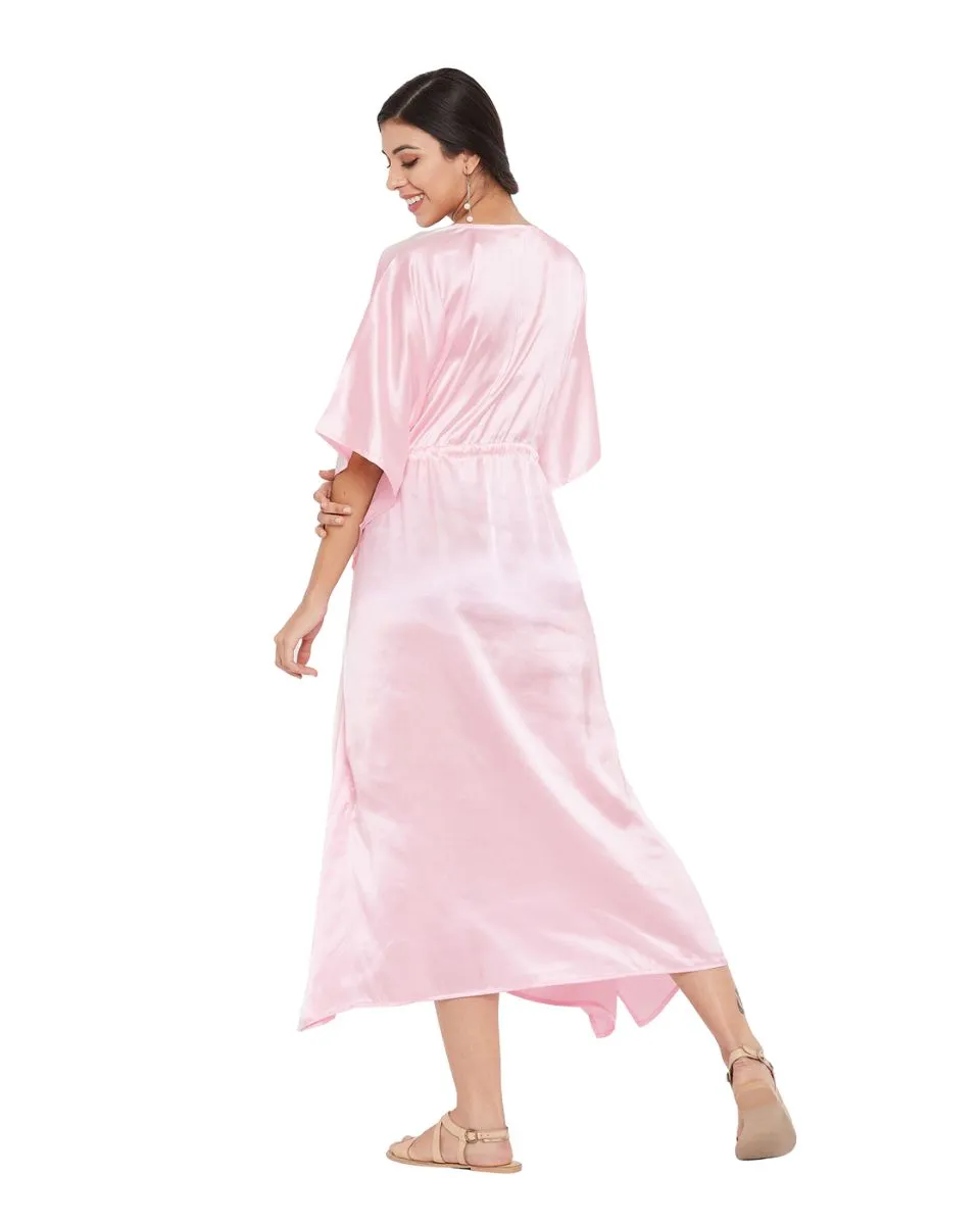 Kaftan Solid Pink Satin Plus Size Dress For Women