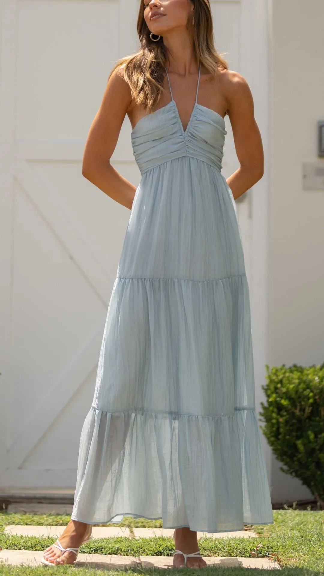 Kamiyah - Bright blue ethereal halter maxi dress