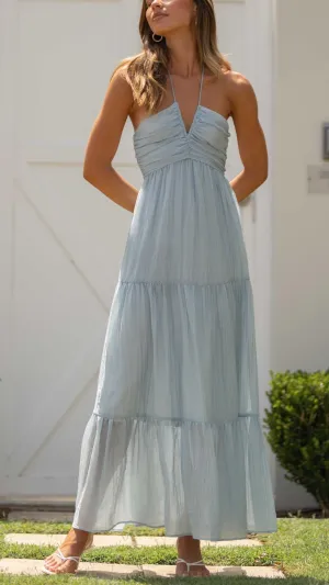 Kamiyah - Bright blue ethereal halter maxi dress