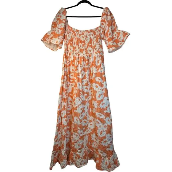 Karlie Off Shoulder Orange and White Dress - Size L