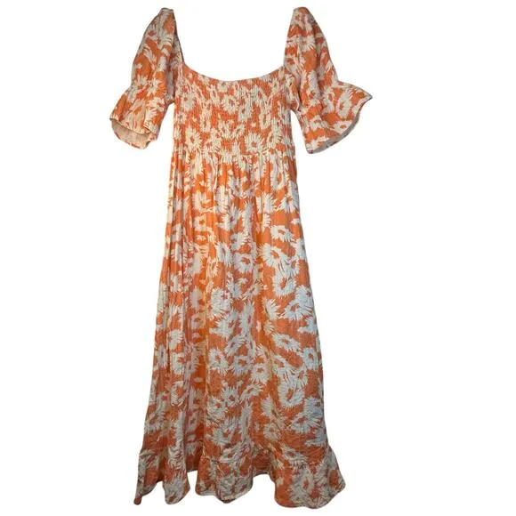 Karlie Off Shoulder Orange and White Dress - Size L