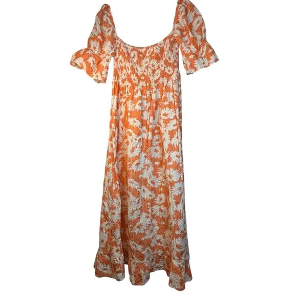 Karlie Off Shoulder Orange and White Dress - Size L