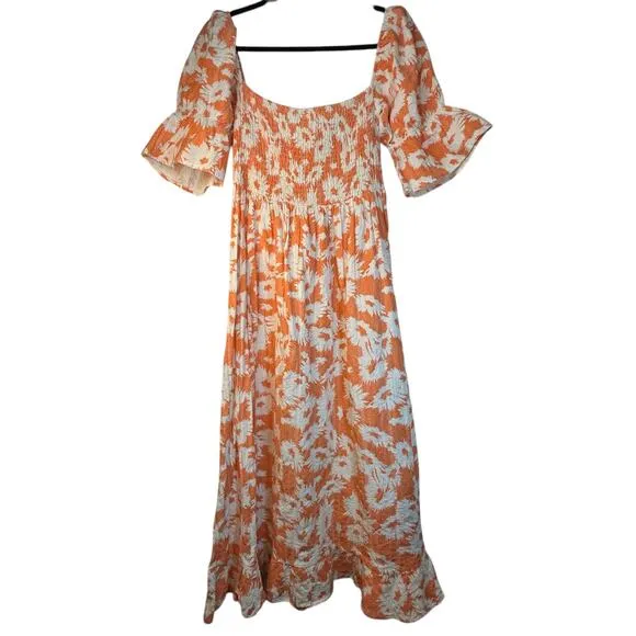 Karlie Off Shoulder Orange and White Dress - Size L