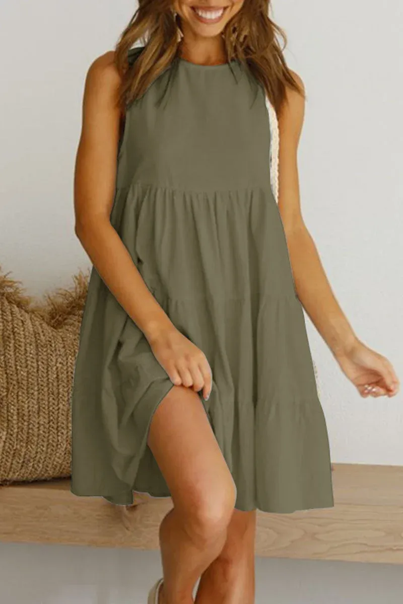 Kaylani - Round-neck princess dresses with trendy plain casual patches