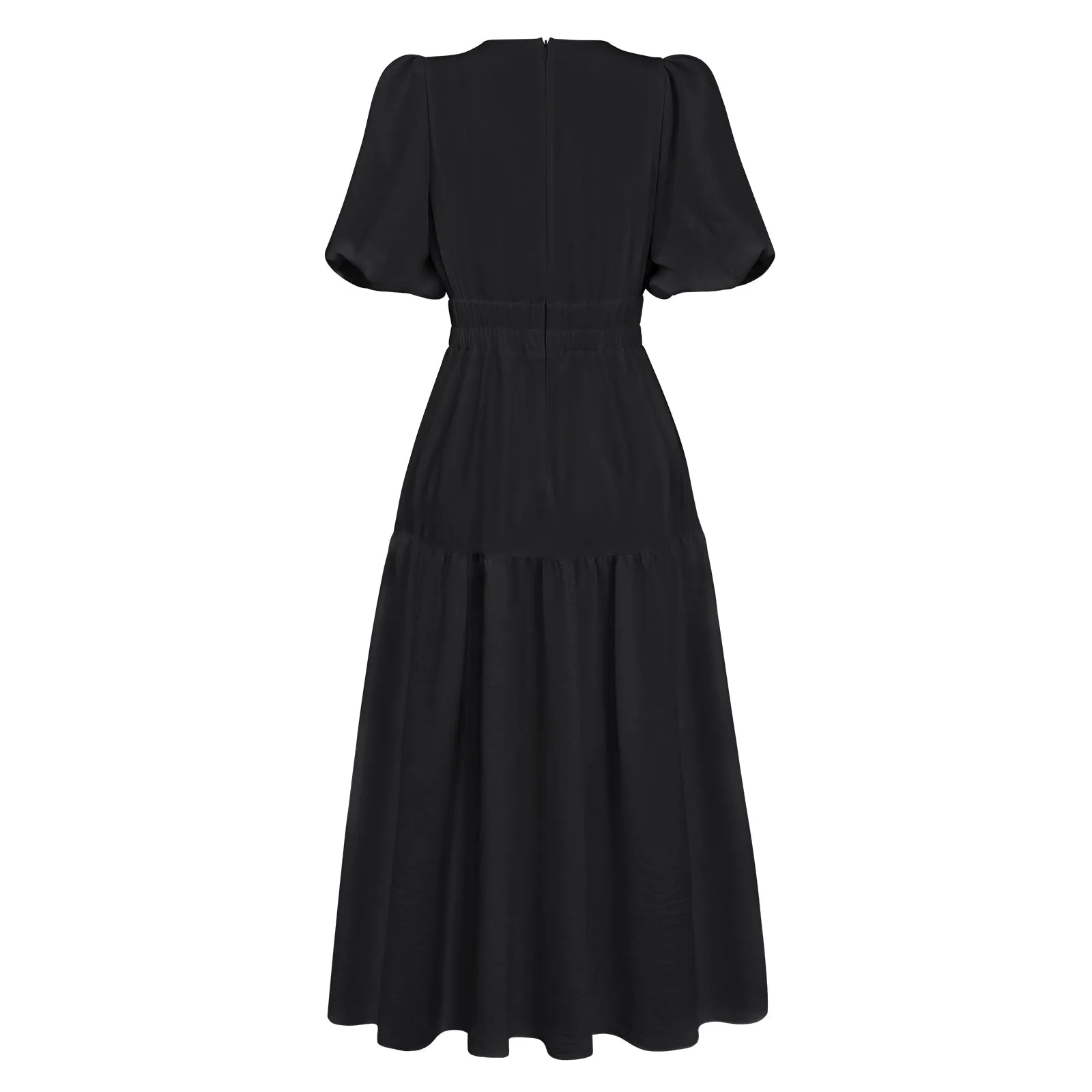 Kimona Smocked Short Sleeve Maxi Dress - Black