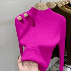 Knit Aura™ | Women's Hollow-Out Turtleneck Sweater | Soft Ribbed Knit, Warm Autumn/Winter Pullover
