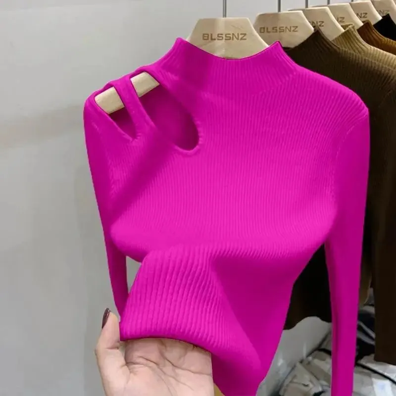 Knit Aura™ | Women's Hollow-Out Turtleneck Sweater | Soft Ribbed Knit, Warm Autumn/Winter Pullover