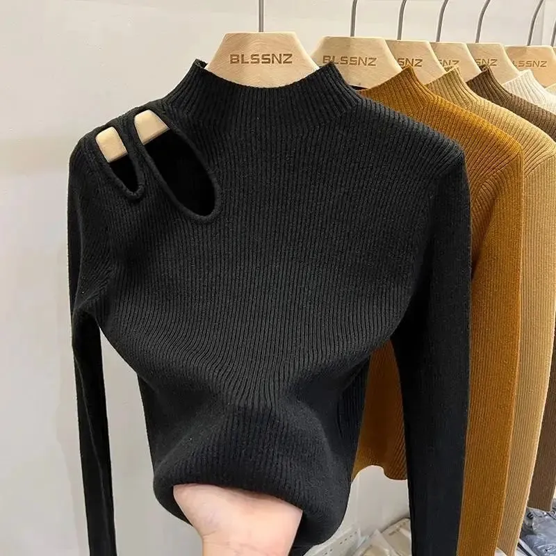 Knit Aura™ | Women's Hollow-Out Turtleneck Sweater | Soft Ribbed Knit, Warm Autumn/Winter Pullover