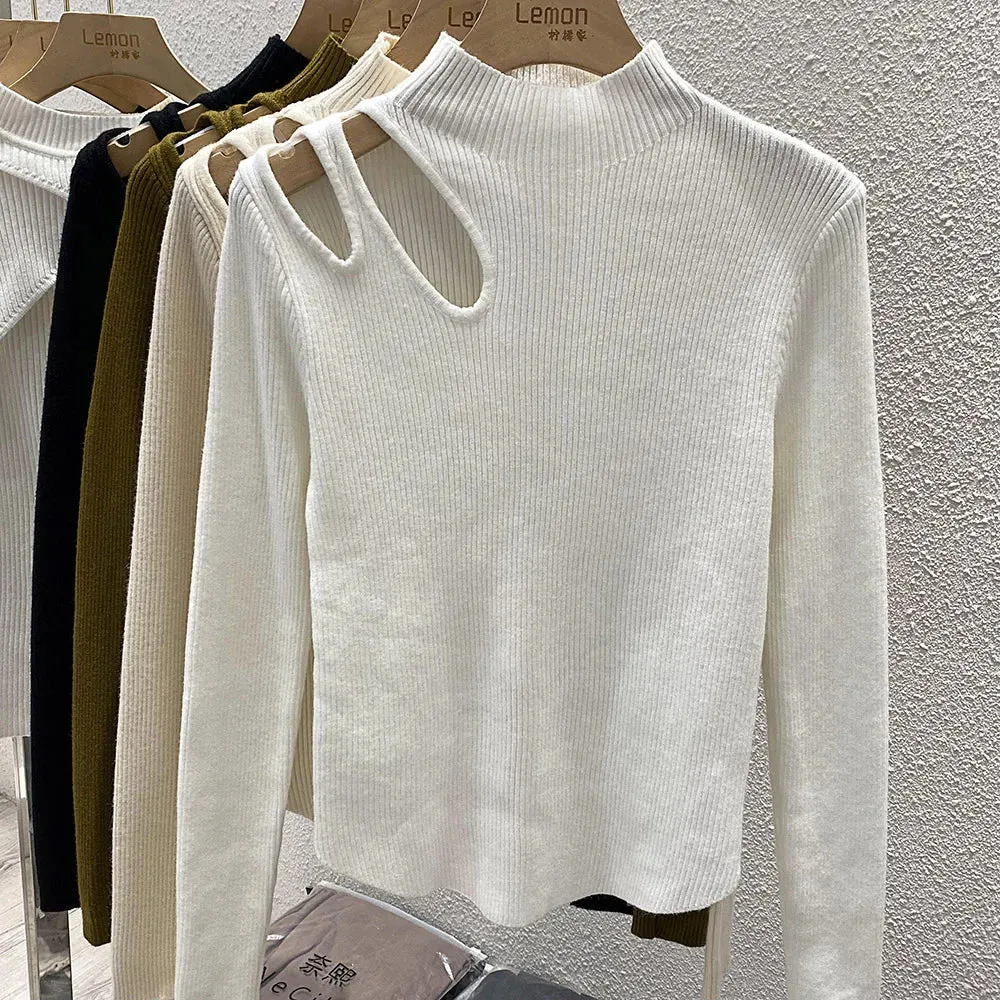 Knit Aura™ | Women's Hollow-Out Turtleneck Sweater | Soft Ribbed Knit, Warm Autumn/Winter Pullover