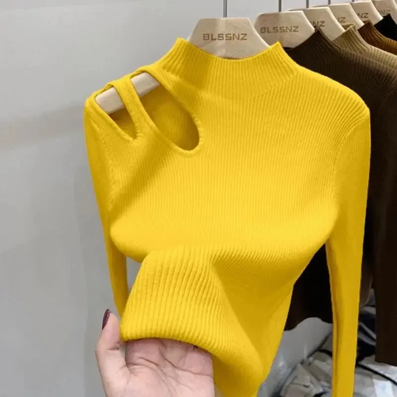 Knit Aura™ | Women's Hollow-Out Turtleneck Sweater | Soft Ribbed Knit, Warm Autumn/Winter Pullover