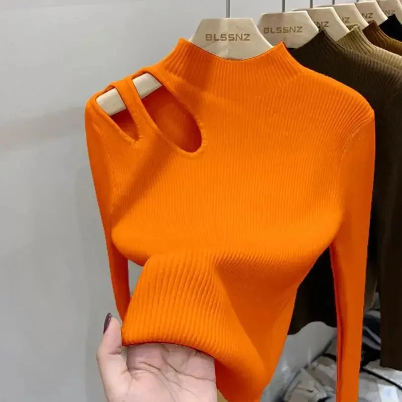 Knit Aura™ | Women's Hollow-Out Turtleneck Sweater | Soft Ribbed Knit, Warm Autumn/Winter Pullover