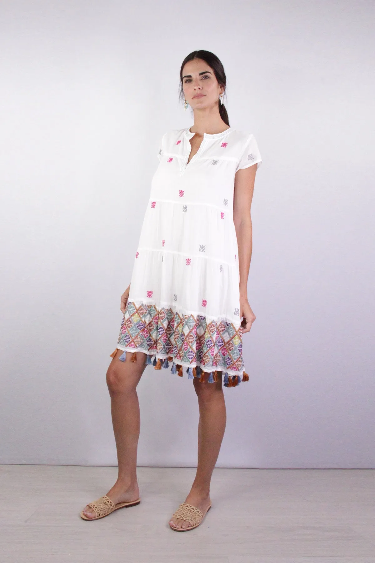 Kurtoe Embriodery Pamela Dress in White