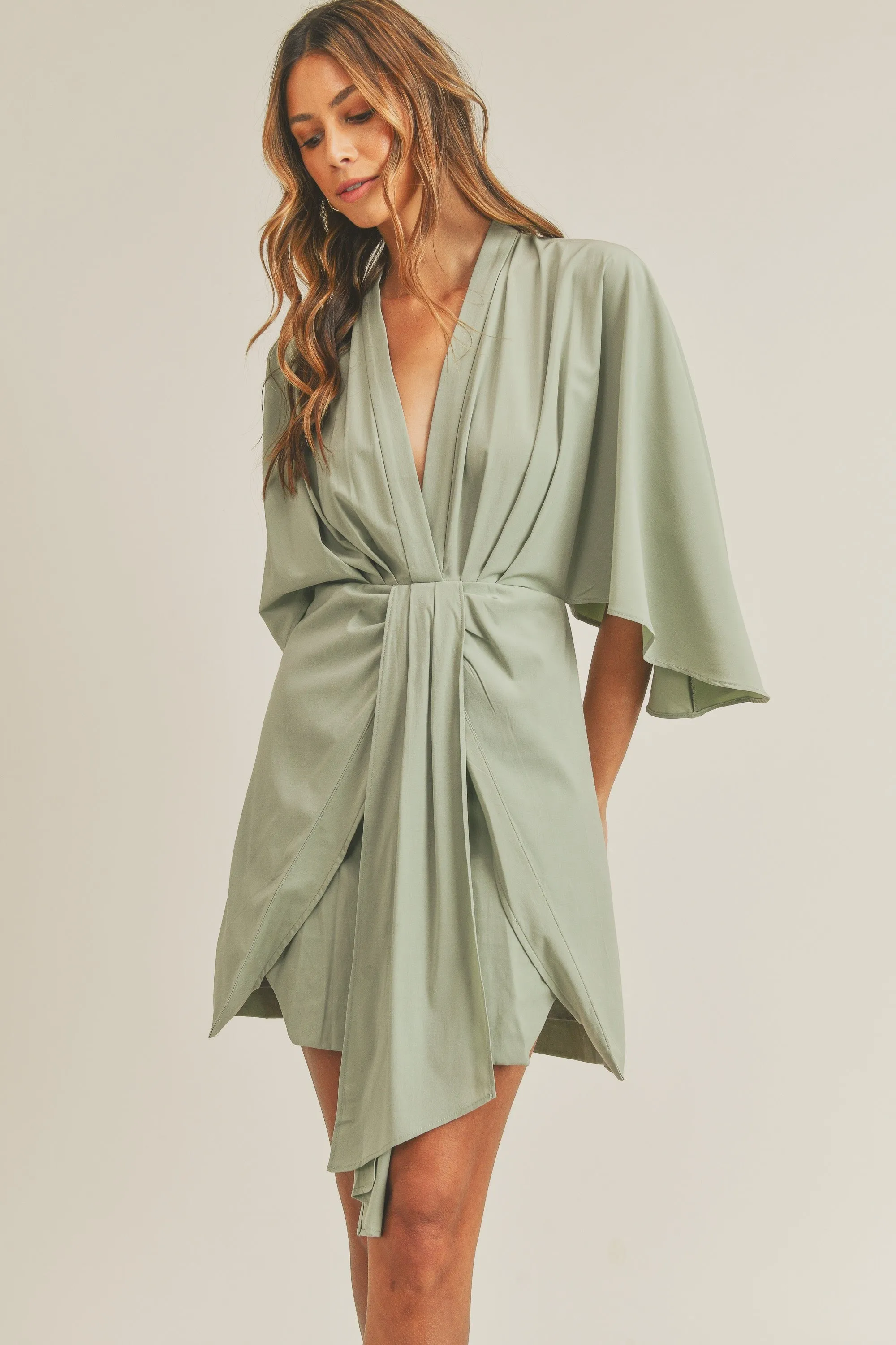 Kyle Front Tie Satin Dress // Sage
