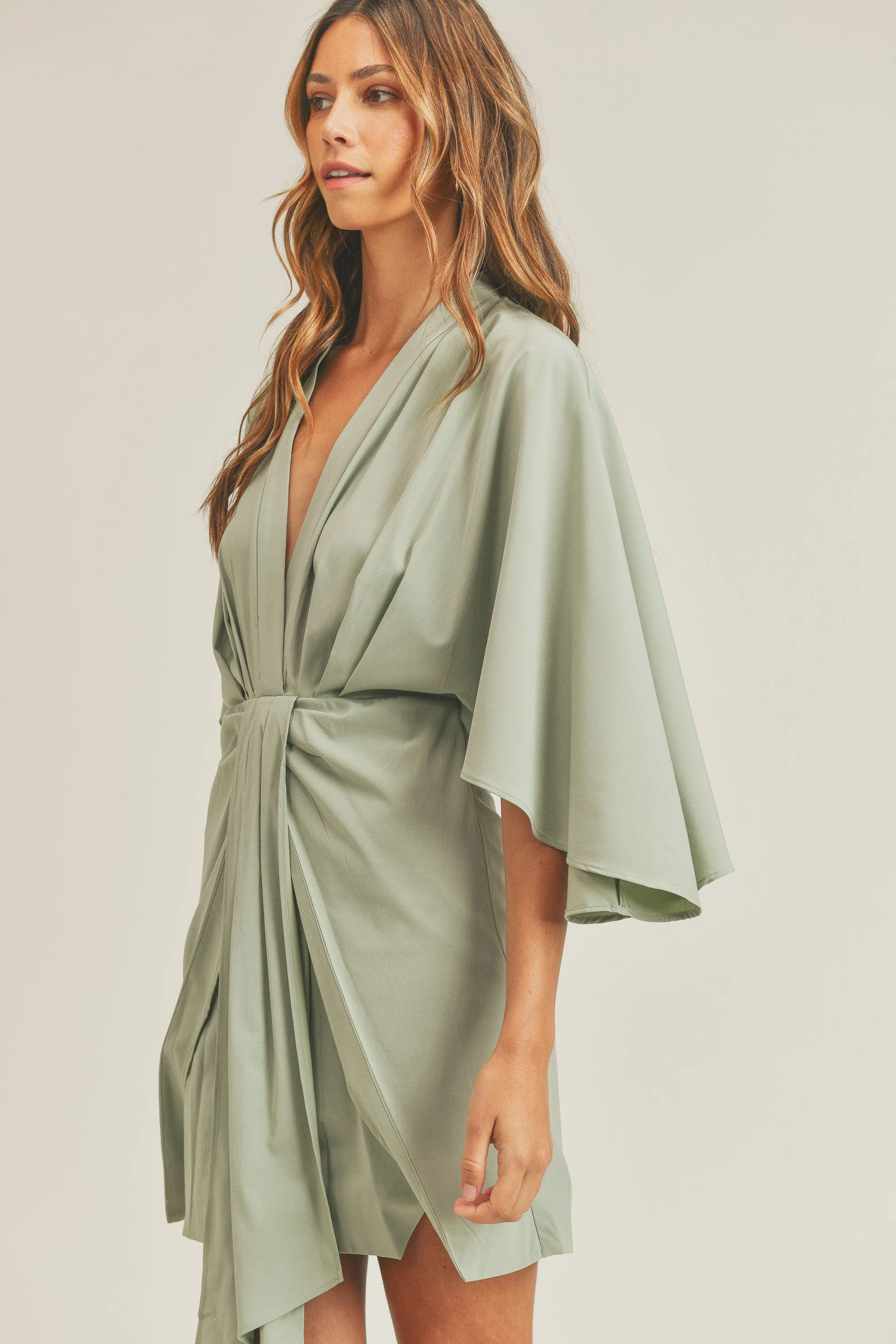 Kyle Front Tie Satin Dress // Sage